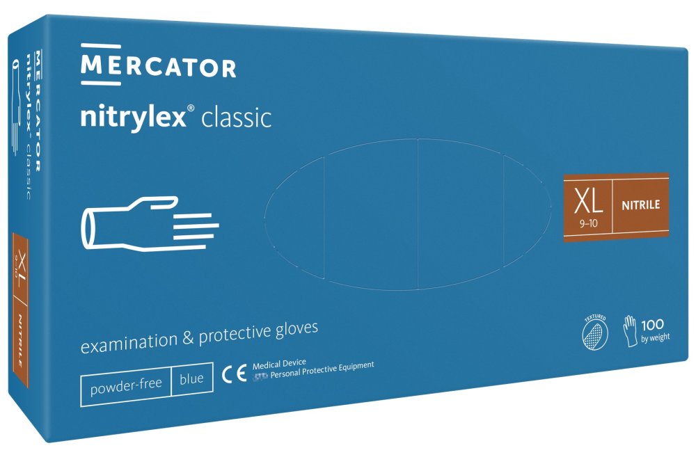 Levně MERCATOR Medical Nitrylex Classic vyšetřovací nitrilové rukavice XL (9-10) modré, 100ks