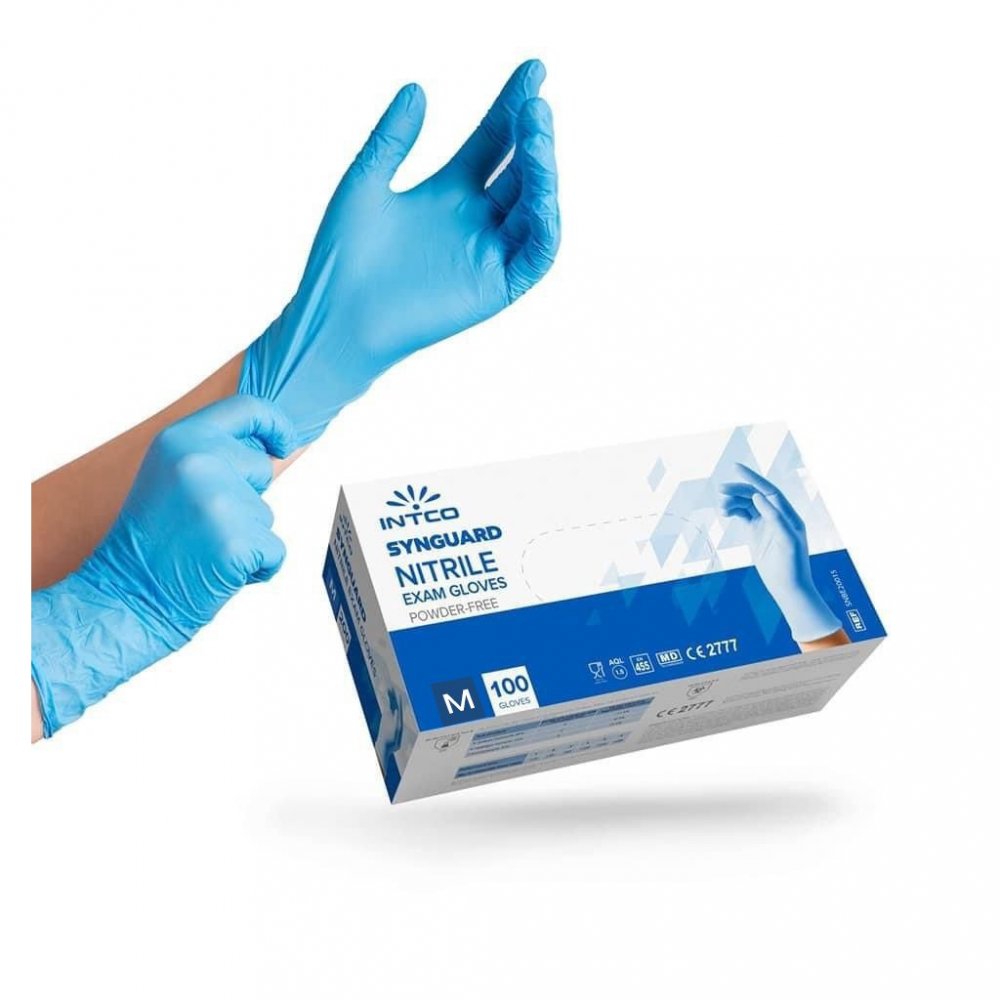INTCO Nitrilové jednorázové modré vyšetřovací rukavice M (7-8), 100ks