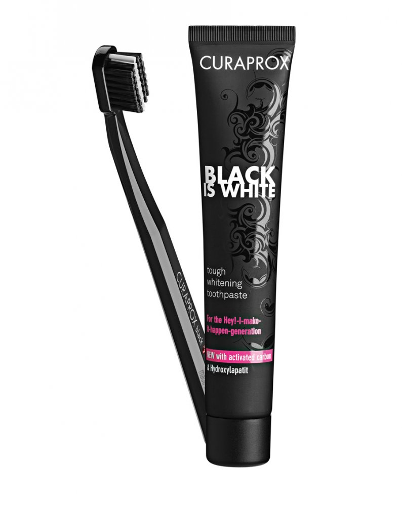 Curaprox White is black bělící zubní pasta + zubní kartáček 90 ml