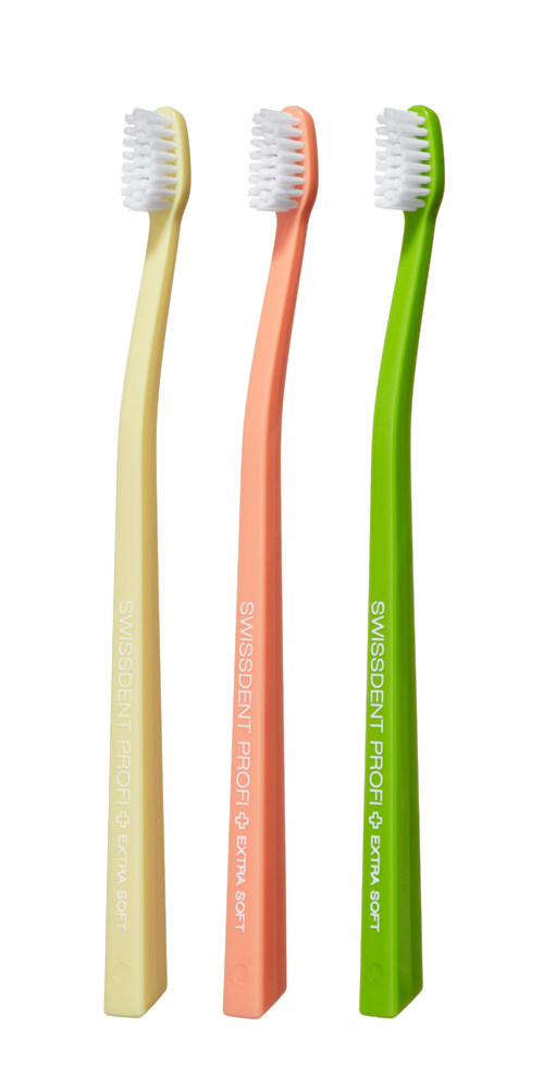 Swissdent Gentle zubní kartáčky TICINO 3v1 X-soft (sv. žlutá, sv. oranžo, sv. zelená), 3ks