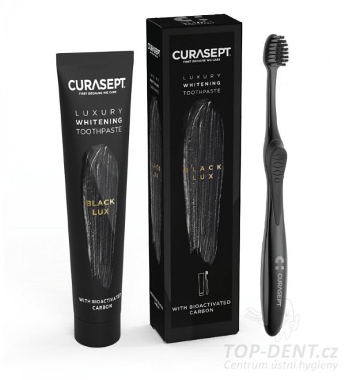 Curasept Black Luxury bělící zubní pasta s aktivním uhlím, 75ml + zubní kartáček