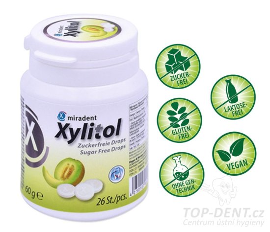 Miradent Xylitol Drops pastilky s xylitolem MELOUN, 26ks (60g)