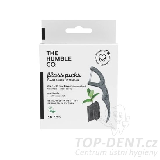 Humble Floss Picks BLACK dentální mečíky s aktivním uhlím (mint), 50ks