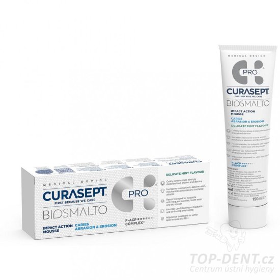 Curasept Biosmalto Impact Mousse Action (Mint), 150ml + 20ks nosičů (M+L)
