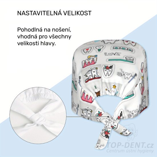Lékařská čepice s potiskem, nastavitelná, 1 ks (vzor 3)