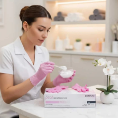 Unigloves Pink Pearl nitrilové vyšetřovací rukavice M (7-8) růžové, 100ks