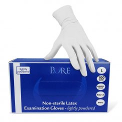 PURE rukavice LATEX pudrované (bílé) vel. L, 100ks
