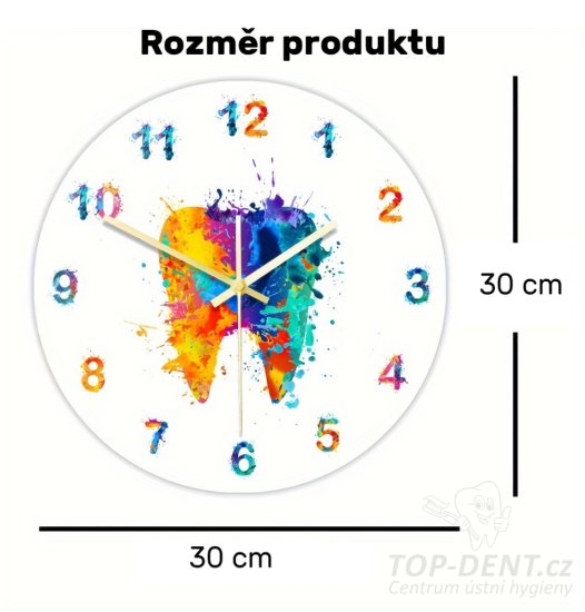 Nástěnné hodiny barevný zub, 1 ks