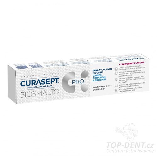 Curasept Biosmalto Mousse Caries Abrasion zubní krém na posílení skloviny (jahoda), 50ml