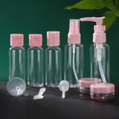 Cestovná sada fľaštičiek (transparent+ružová), 10 ks