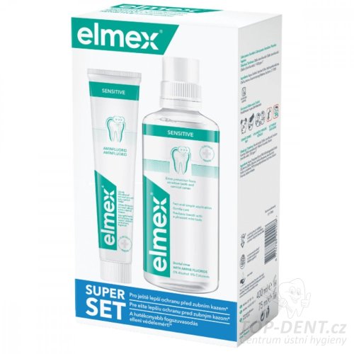 Elmex Super Set Sensitive ústní voda 400ml + zubní pasta 75ml