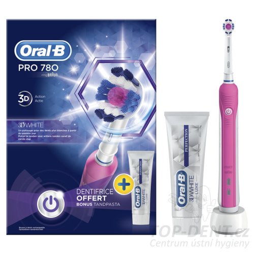 Oral-B PRO 780 3D White  elektrický kartáček Pink + zubní pasta 75ml