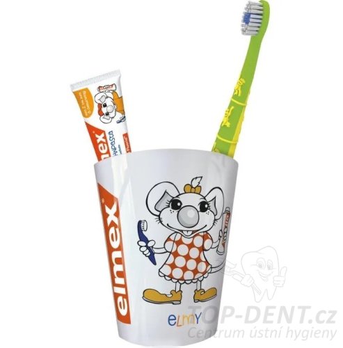 Elmex Kids KIT - zubná pasta 12ml + kefka + téglik (sáčok)