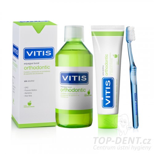 VITIS Orthodontic PACK zubní pasta (100ml) + ústní voda (500ml) + zubní kartáček
