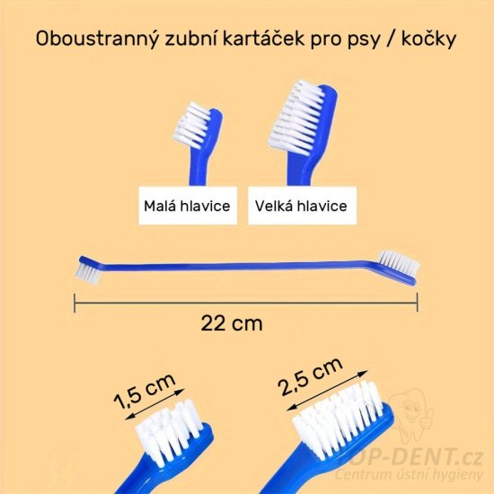 Oboustranný zubní kartáček pes / kočka s rukojetí,  1 ks