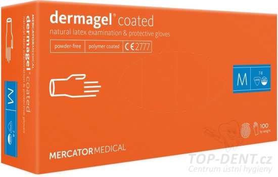 MERCATOR Dermagel Coated latexové vyšetřovací rukavice M (7-8), bílé, 100ks
