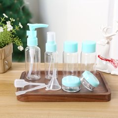 Cestovná sada fľaštičiek (transparent+tyrkys), 9 ks