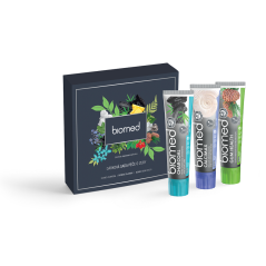 Biomed pánská dárková sada zubních past (Gum Health, Charcoal, Calcimax), 3ks