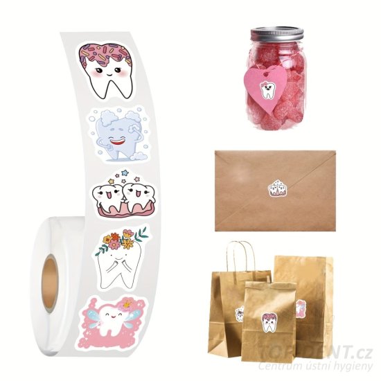 Veselé samolepky se zoubky, 500 ks (motiv 2)