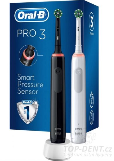 Oral-B PRO 3 3900N Cross Action Black/White DUO elektrický kartáček + extra hlavice