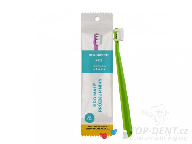 Herbadent KIDS zubní kartáček s ultra jemnými vlákny - zelený (sáček), 1 ks