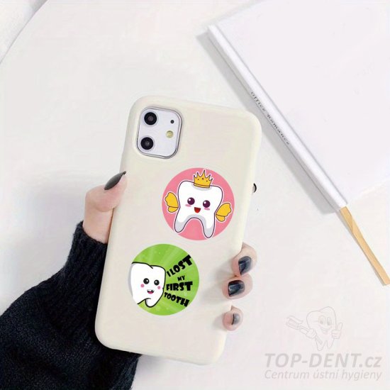 Veselé samolepky se zoubky kulaté, 500 ks (motiv 1)