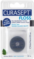 Curasept Floss Black voskovaná zubní nit s CHX (mint), 50 ks