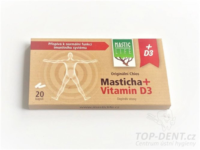 Masticha kapsle Masticlife Chios + vitamín D3, 20 ks