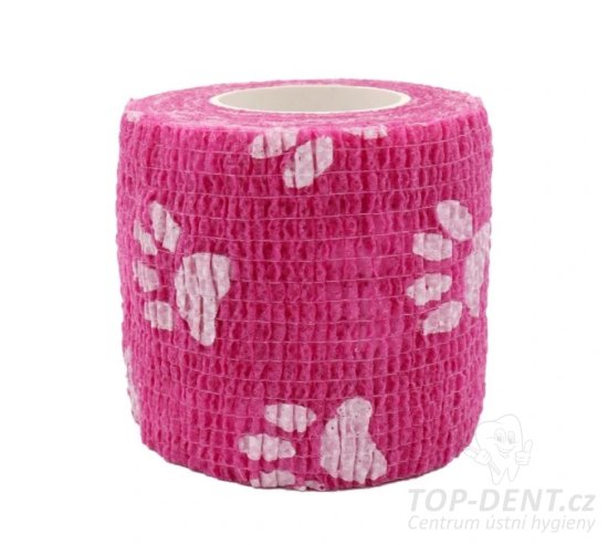 Kohezivní obinadlo yellowBAND 5cm x 4,5m (růžové tlapky)