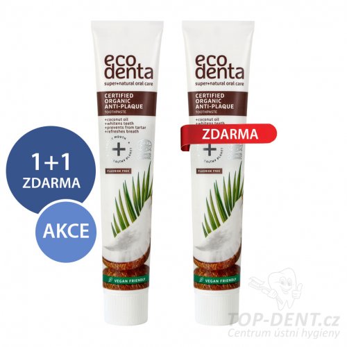 ECODENTA Organic Anti-plaque zubní pasta s kokosovým olejem, 75ml