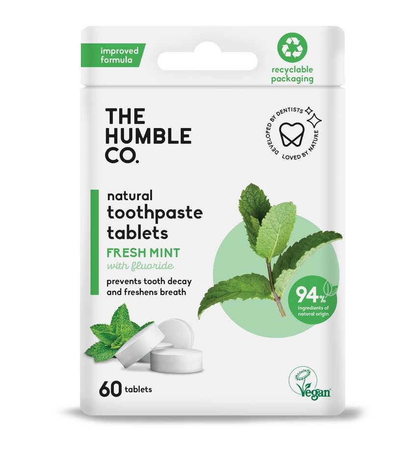 Humble čistící tablety na zuby s fluoridem (máta), 60ks