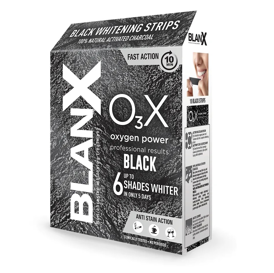 BlanX O3 X Black Fast Action bělící pásky na zuby, 10ks