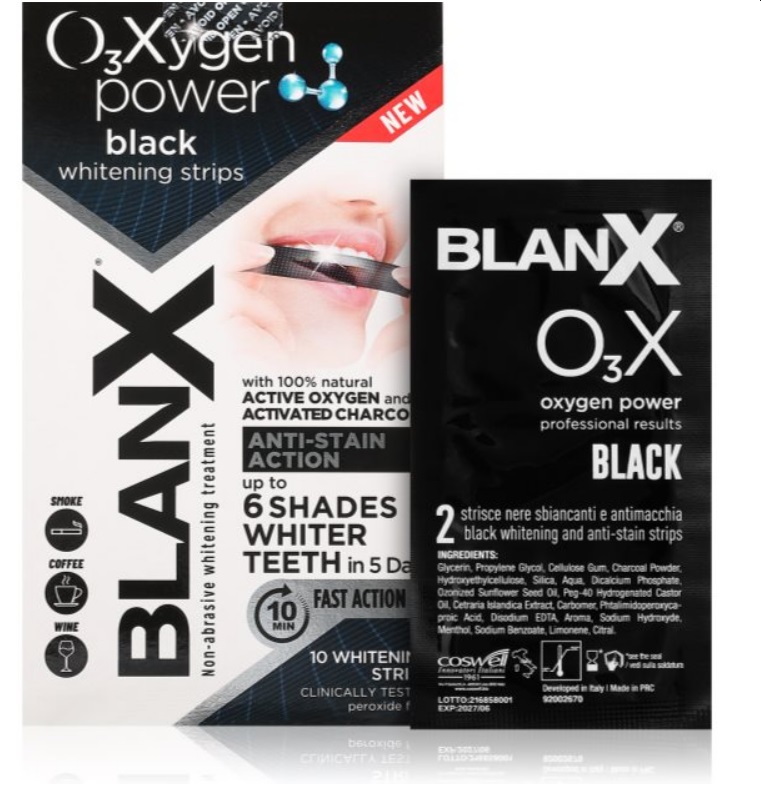 BlanX Oxygen Power Black bělící pásky na zuby, 10ks