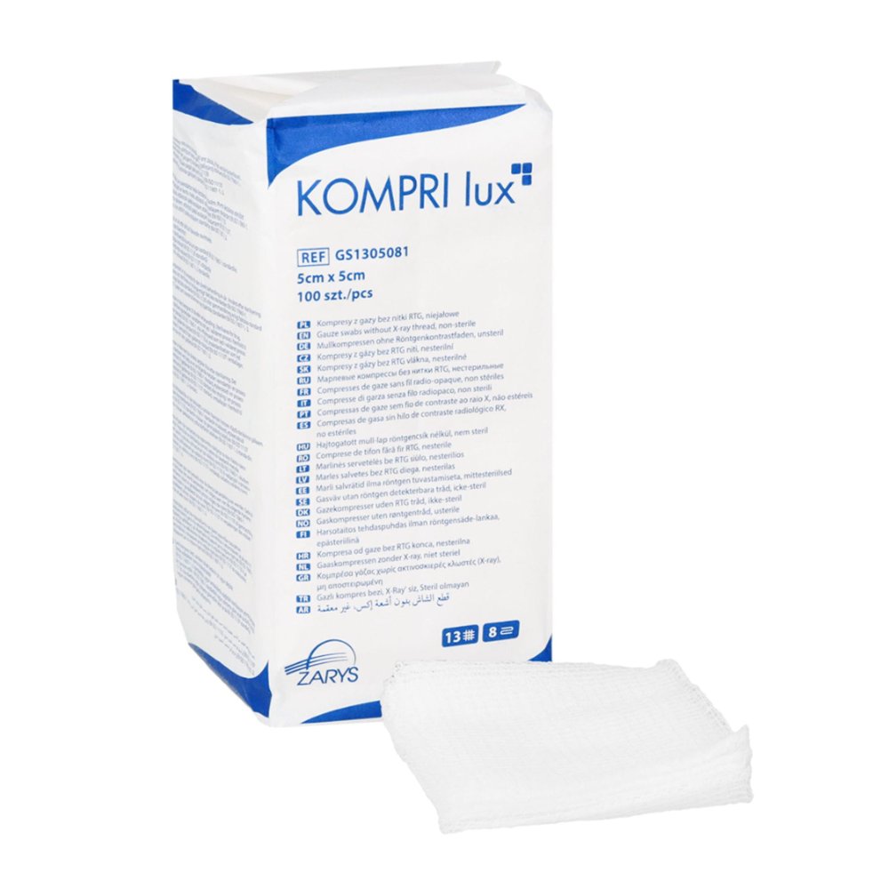 Zarys Kompri lux gázové kompresy 5x5cm nesterilní (13N/8V), 100ks