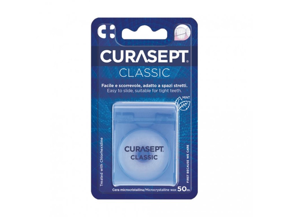 Curasept Classic voskovaná zubní nit s CHX (mint), 50m