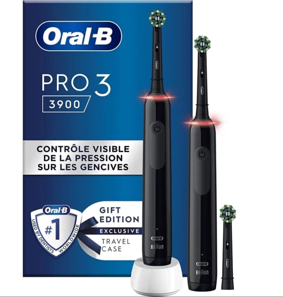 Oral-B PRO 3 3900N Cross Action Black DUO elektrický kartáček + extra hlavice