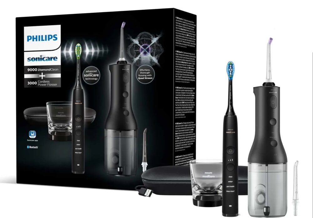 Philips Sonicare 9000 DiamondClean White + Power Flosser Black HX3886/43