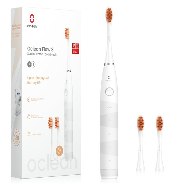 Oclean Flow S White sonický kartáček bílý + 3x hlavice