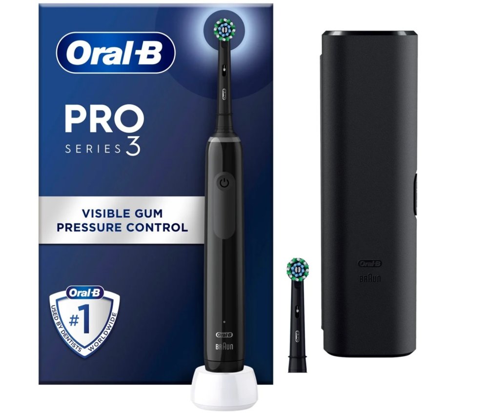Oral-B PRO 3 3500 Cross Action Black elektrický kartáček s pouzdrem + extra hlavice