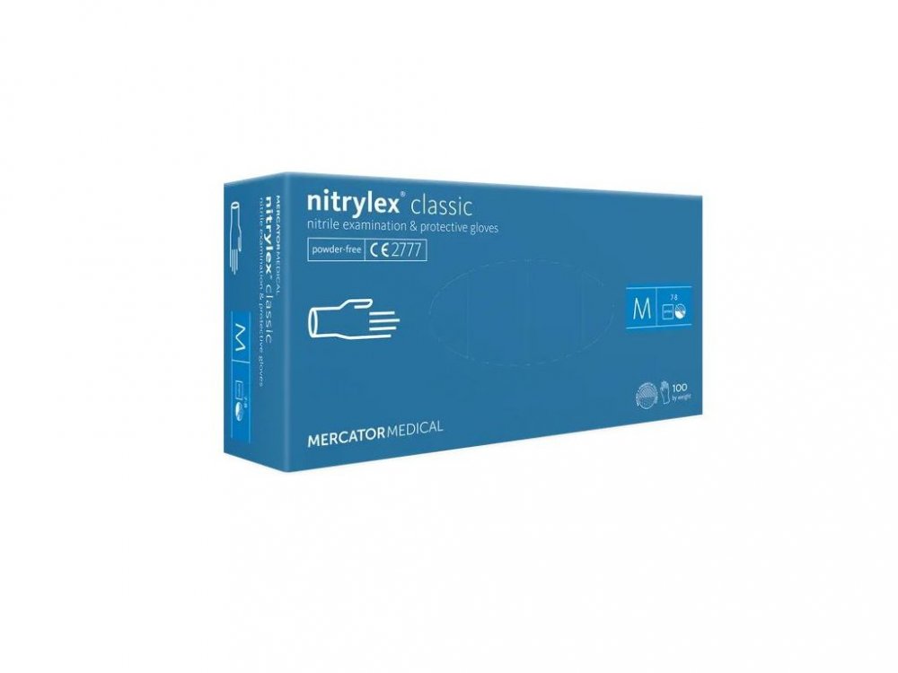 MERCATOR Medical Nitrylex Classic vyšetřovací nitrilové rukavice M (7-8) modré, 100ks
