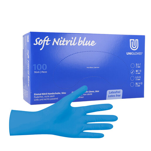 Levně Unigloves Soft Blue nitrilové vyšetřovací rukavice M (7-8) modré, 100ks