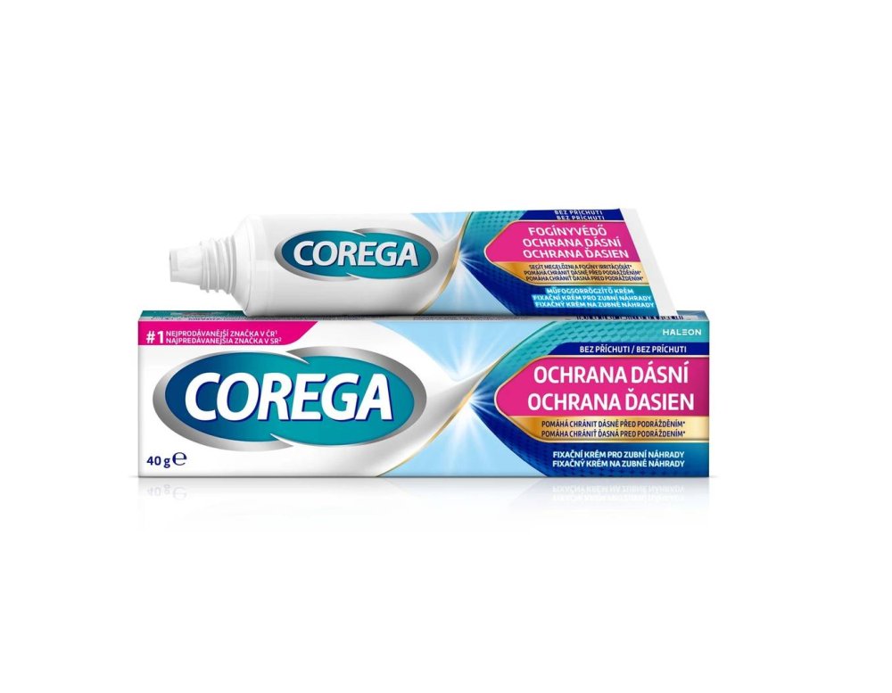 Fixační krém Corega Ochrana dásní pro předcházení podráždění dásní, pevná fixace, 40g koupíte na Top-dent.cz