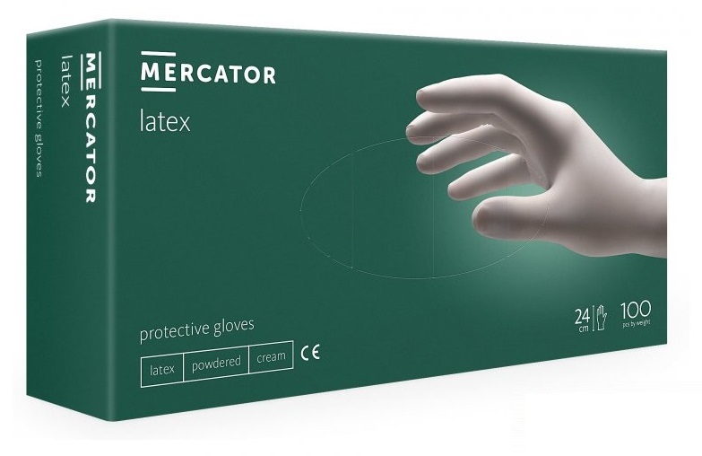 Mercator latexové pudrované vyšetřovací rukavice M pudrované (7-8) bílé, 100ks