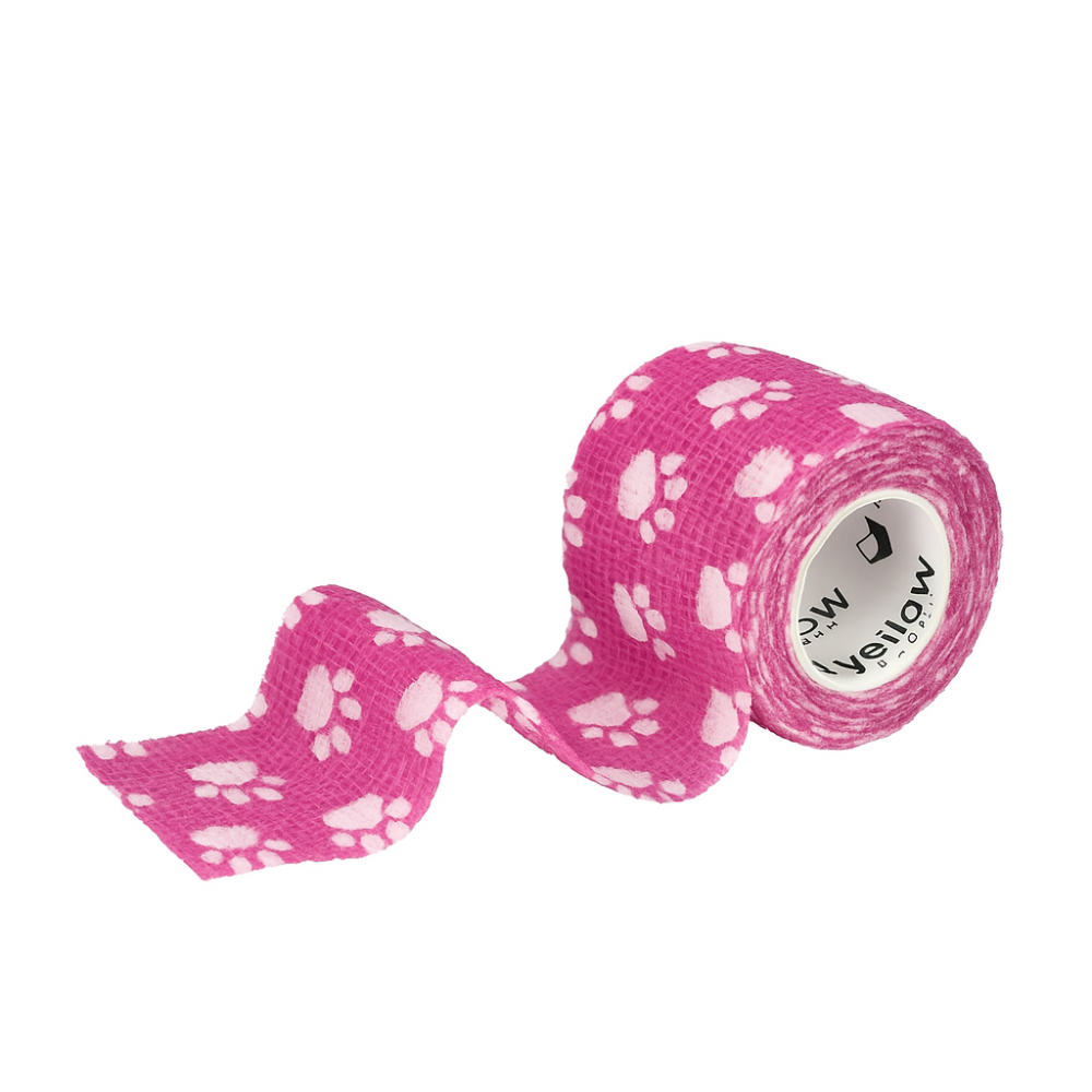 Kohezivní obinadlo yellowBAND 5cm x 4,5m (růžové tlapky)