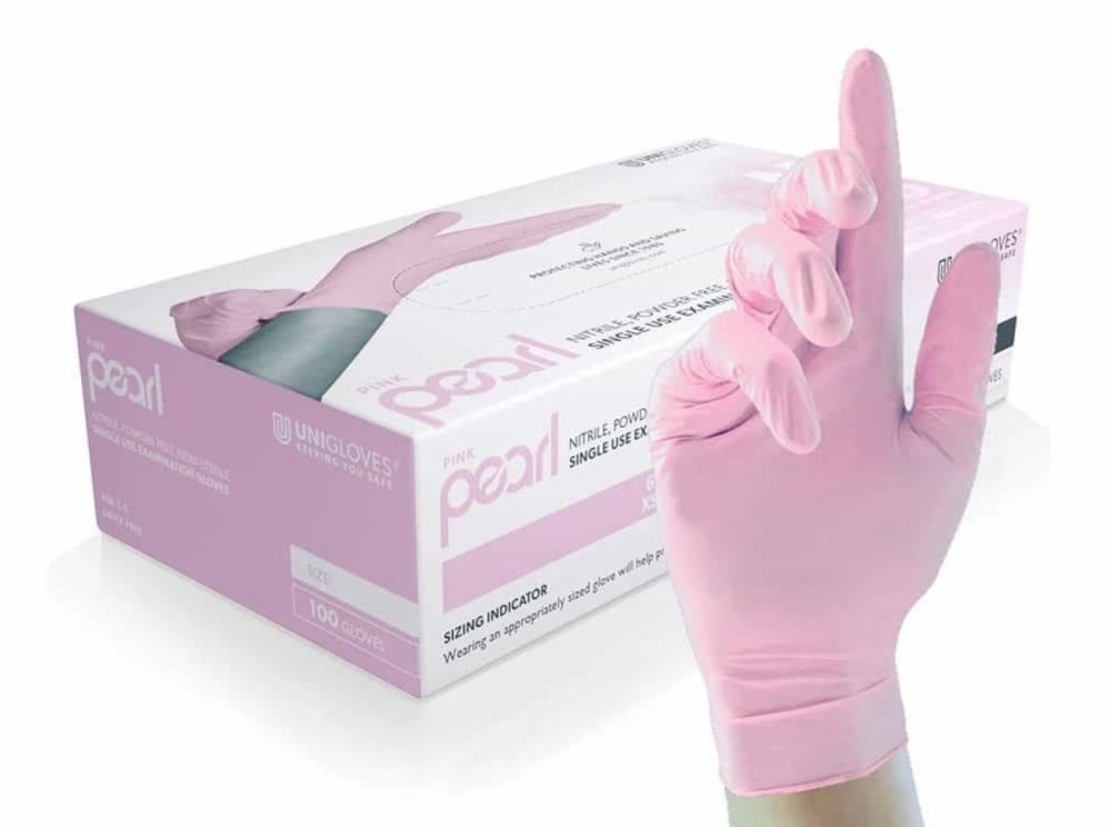 Levně Unigloves Pink Pearl nitrilové vyšetřovací rukavice M (7-8) růžové, 100ks